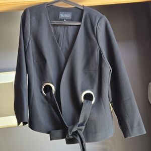 Eloquii Black Women's Jacket with Silver Grommet Accents Tie Belt Size 14